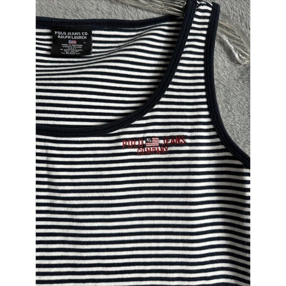 Ralph Lauren Shirt Polo JEANS Company Woman’s Crop Top Blue/White Stripped Large - Picture 4 of 11